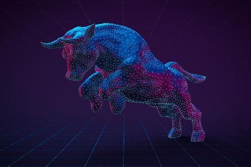 Polygonal representation of a bull symbolizes the strength and upward momentum of a bull market.
