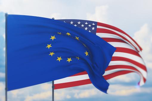 Concept illustration, USA and flag of European Union