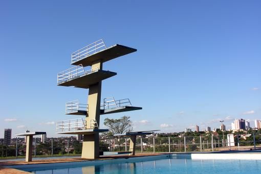 Outdoor diving board tower.