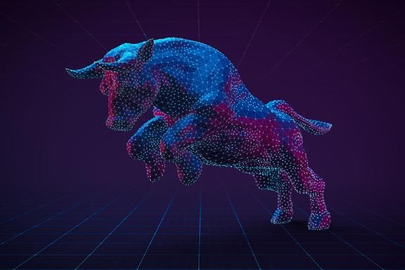 Polygonal representation of a bull symbolizes the strength and upward momentum of a bull market.